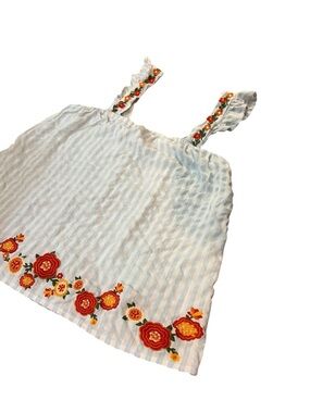 ANDREE BY UNIT Light Blue & White Striped Tank with Floral Embroidered Straps